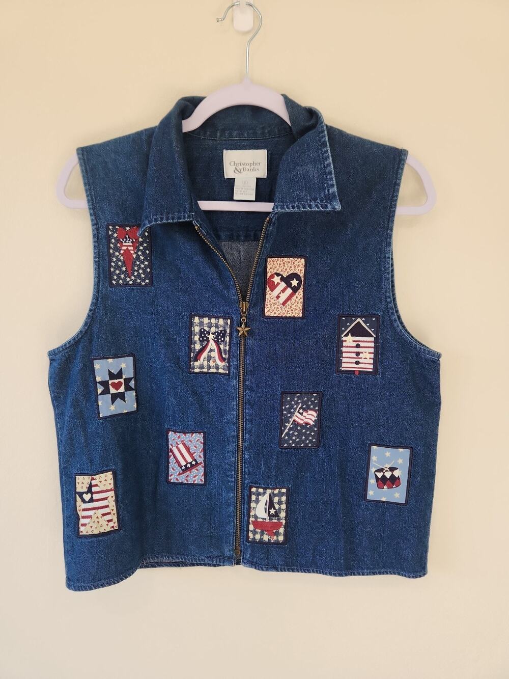 Christopher & Banks Size Small Blue Sleeveless Denim Vest American Patriotic